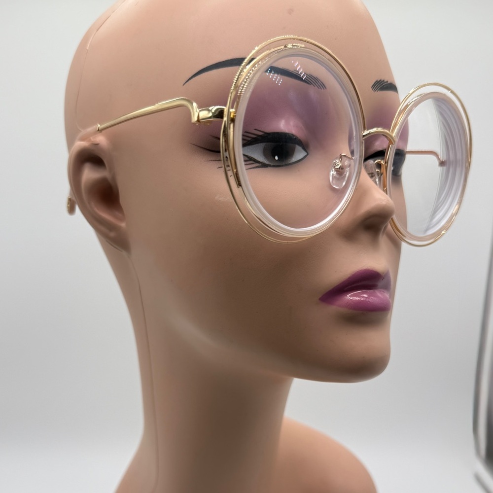 Gold and Clear Oversized Round Glasses